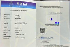 EG Lab Certified 3.51ct Ceylon Sapphire Trapezoid Diamond Platinum Ring