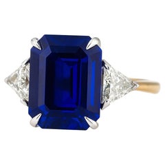 EG Lab Certified 3.51ct Ceylon Sapphire Trapezoid Diamond Platinum Ring