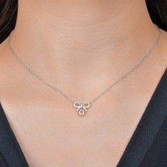 EG Lab Certified Cushion Natural Untreated Fancy Pink White Diamond Bow Necklace