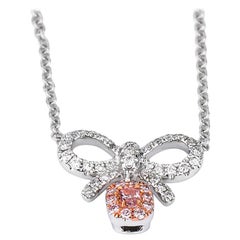 EG Lab Certified Cushion Natural Untreated Fancy Pink White Diamond Bow Necklace