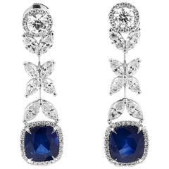 EG LAB Certified White Gold Sapphire Diamond Earrings, 11.62 Carat