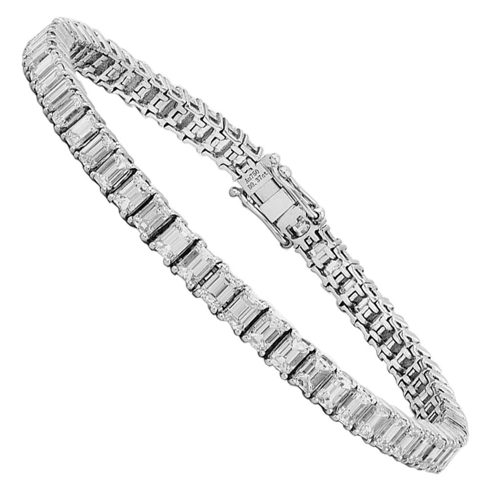 EG LAB White Gold Emerald Cut Diamond Tennis Bracelet, 9.37 Carat For Sale