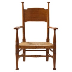 EG Punnets & Williams Arts & Craft Chair with Rush Seat, England 1910's