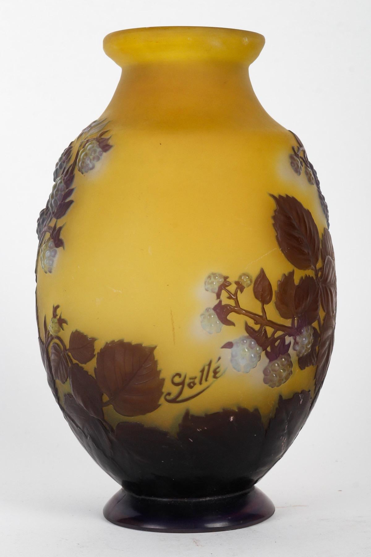 French E.Gallé (1846-1904)  Art Nouveau Soufflé Glass Vase « Framboisier» circa 1910