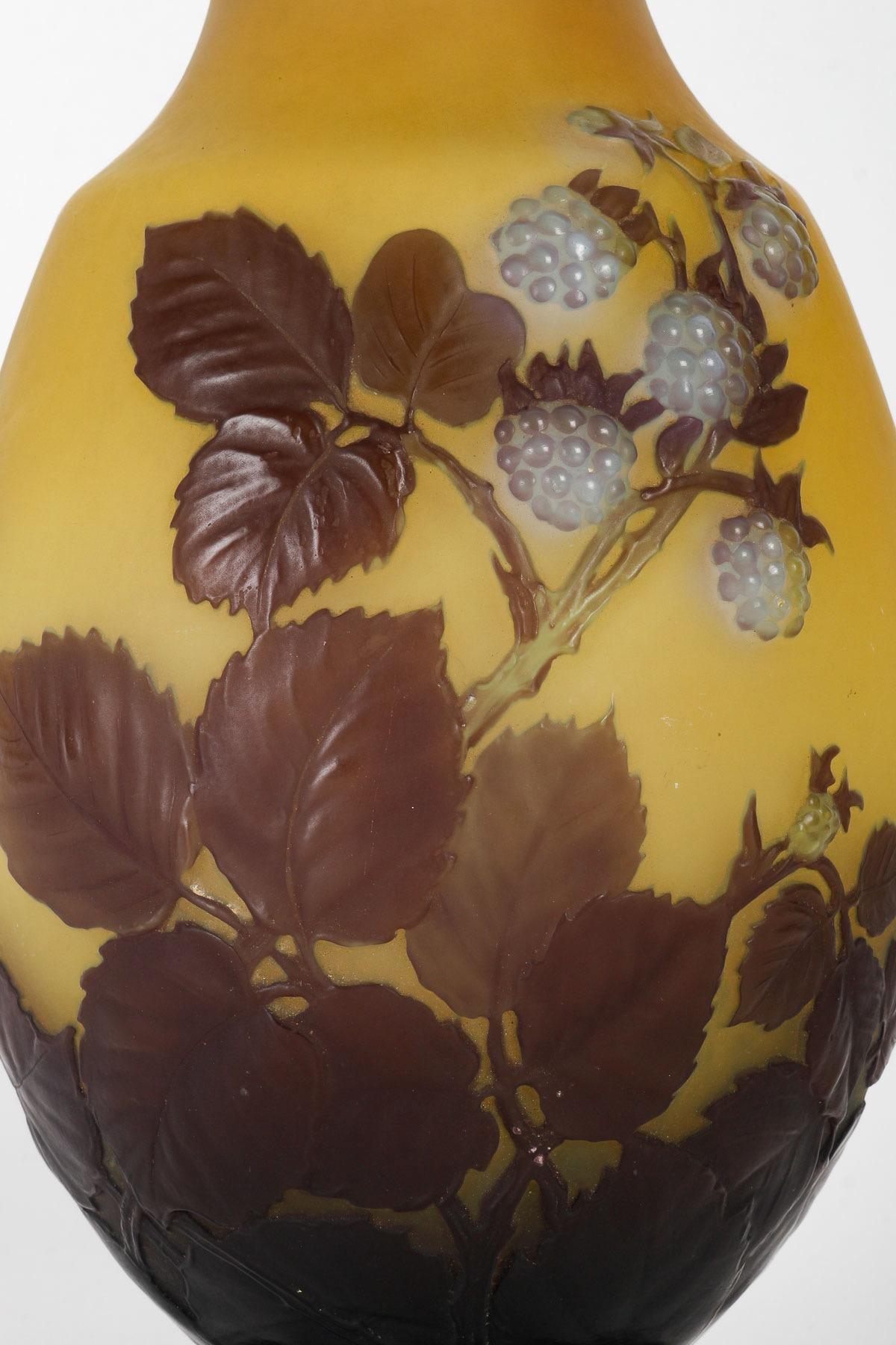 E.Gallé (1846-1904)  Art Nouveau Soufflé Glass Vase « Framboisier» circa 1910 In Good Condition In Saint-Ouen, FR
