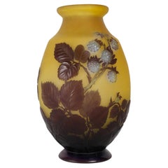 Antique E.Gallé (1846-1904)  Art Nouveau Soufflé Glass Vase « Framboisier» circa 1910