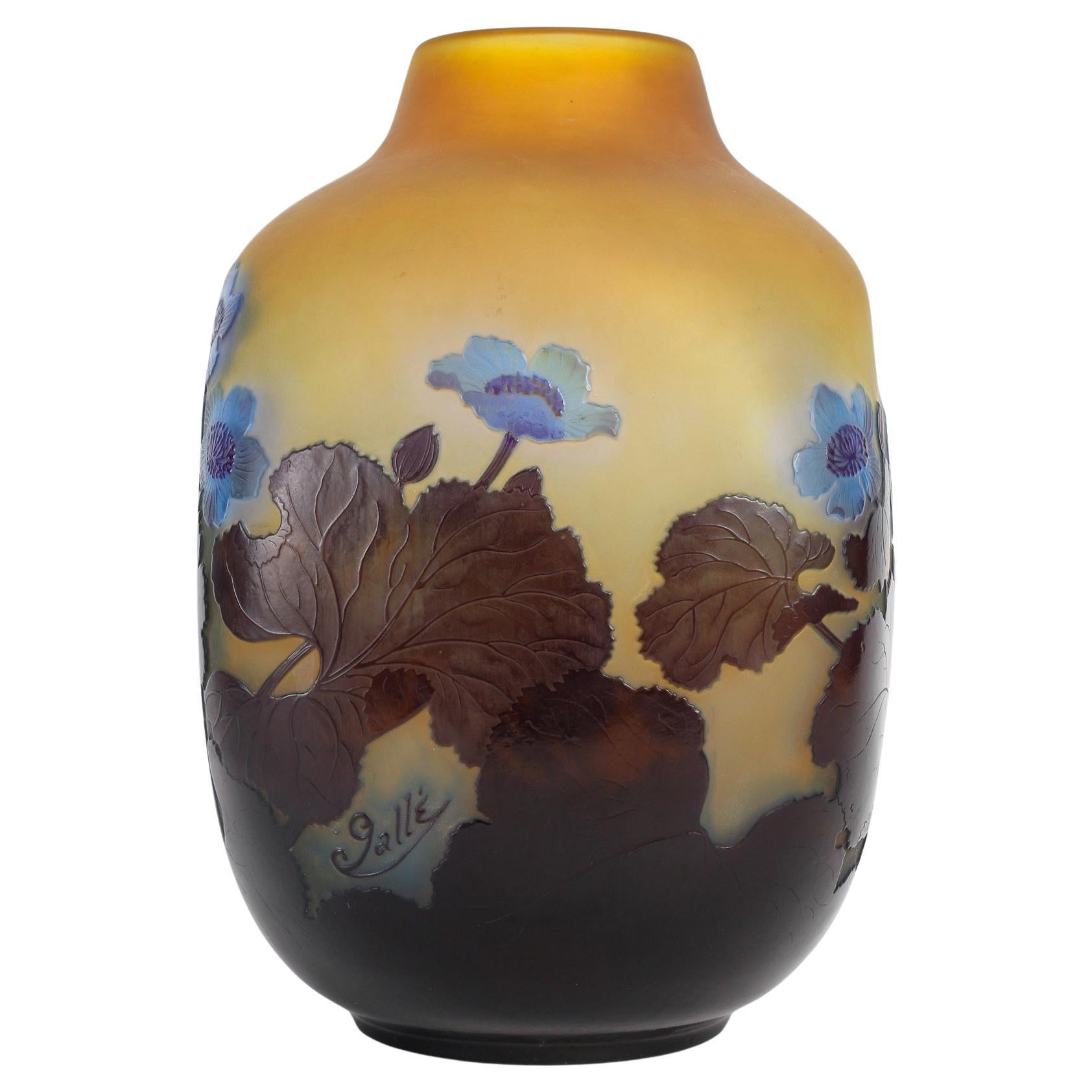 E.Gallé (1846-1904) French Art Nouveau Cameo Glass Vase « Anemones» circa 1900 For Sale