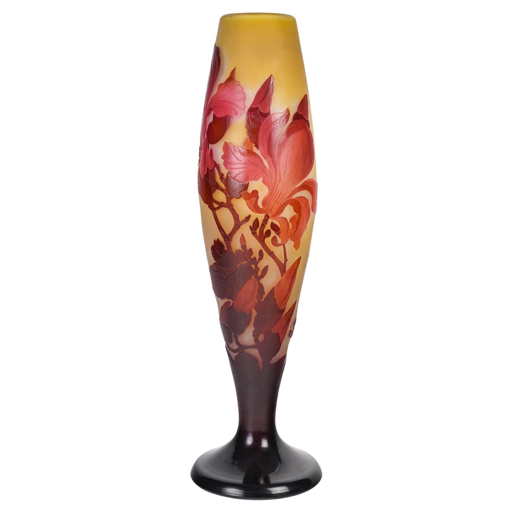 Émile Gallé (1846-1904) French Art Nouveau Glass Vase « Magnolias» circa 1900
