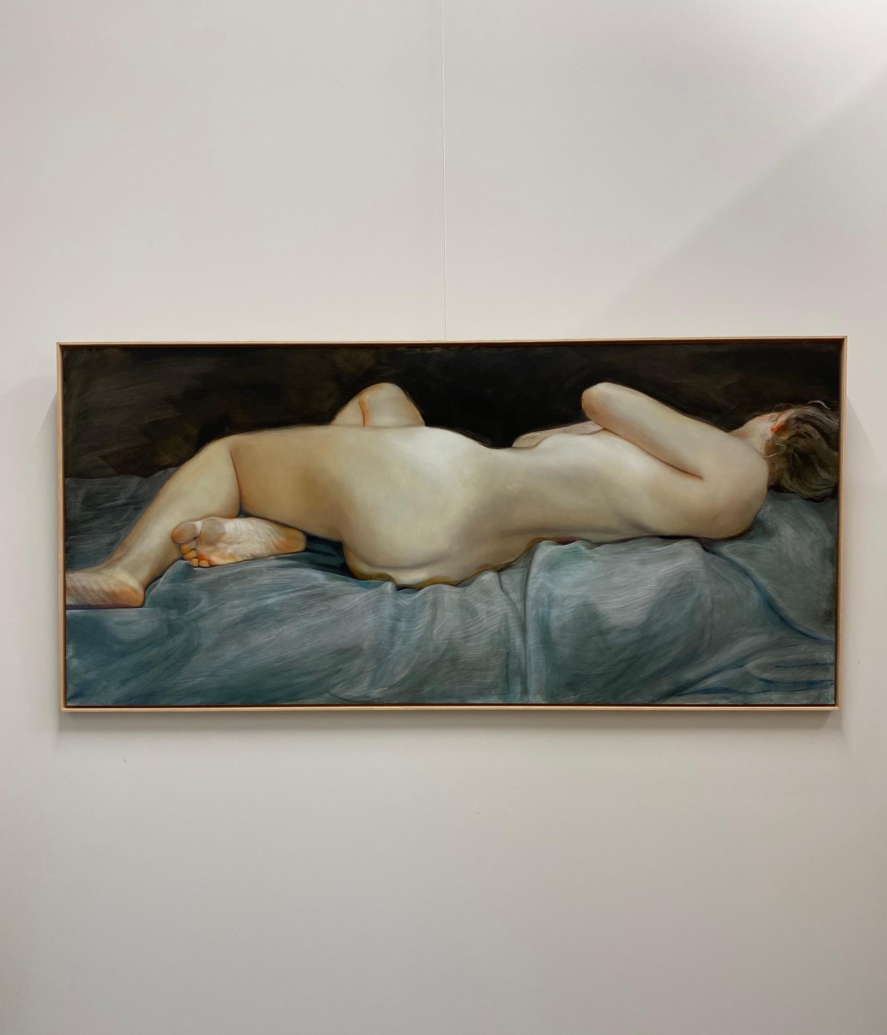 Zeitgenössisches Gemälde einer liegenden, nackten Frau, die hinunter liegt - 21. Jahrhundert – Painting von Egbert Modderman
