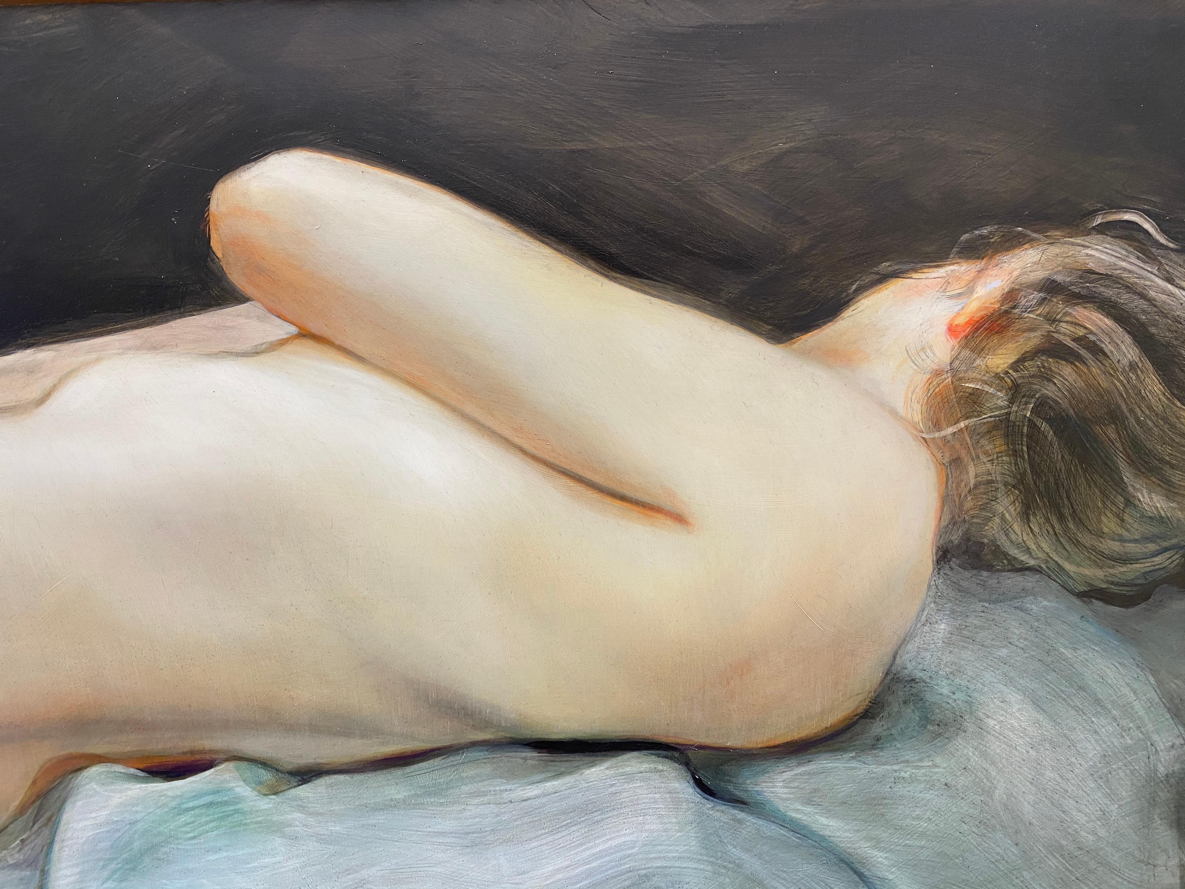 Zeitgenössisches Gemälde einer liegenden, nackten Frau, die hinunter liegt - 21. Jahrhundert (Schwarz), Figurative Painting, von Egbert Modderman