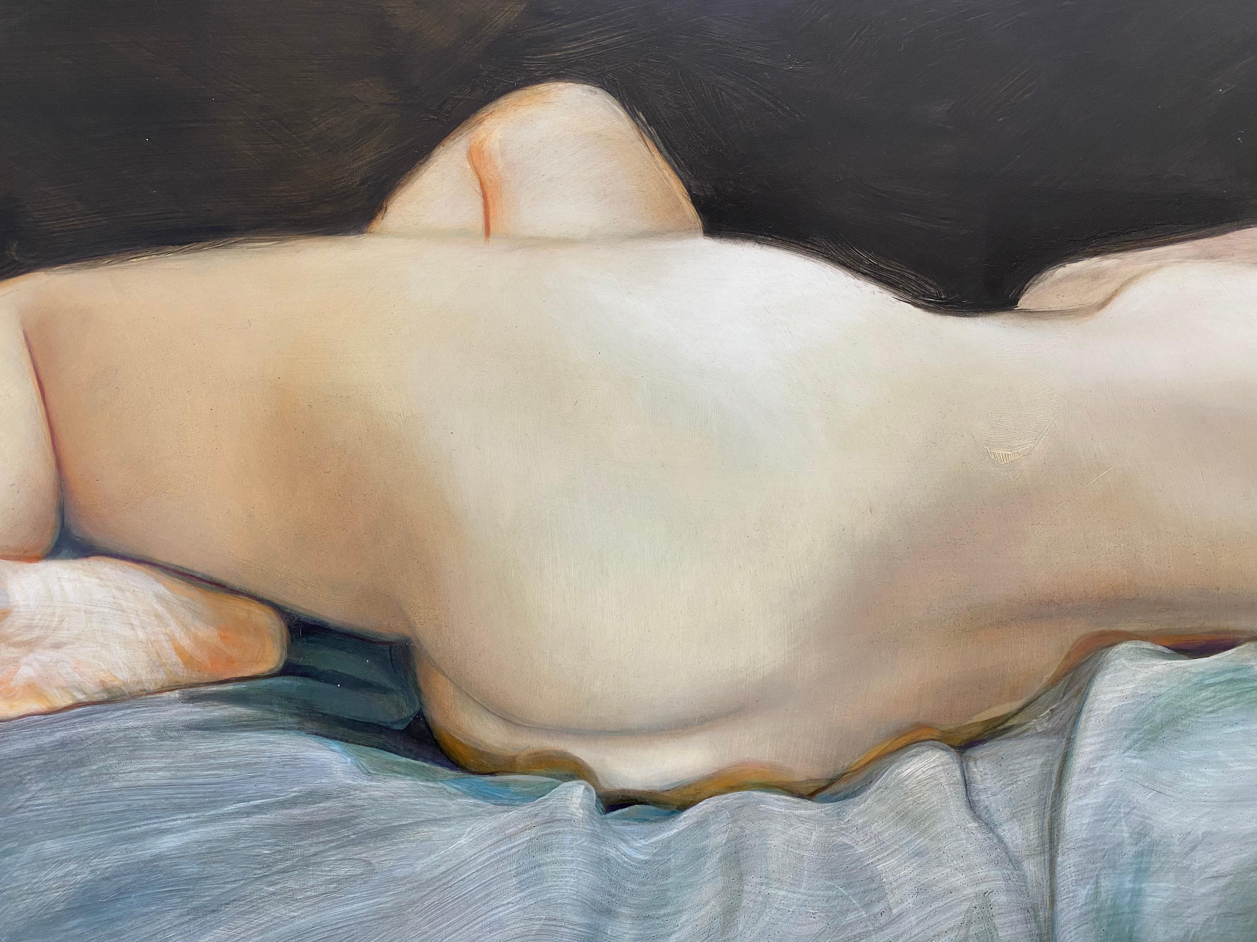 Sdraiata- Pittura contemporanea del 21° secolo di una donna nuda sdraiata - Figurative Painting Nero di Egbert Modderman