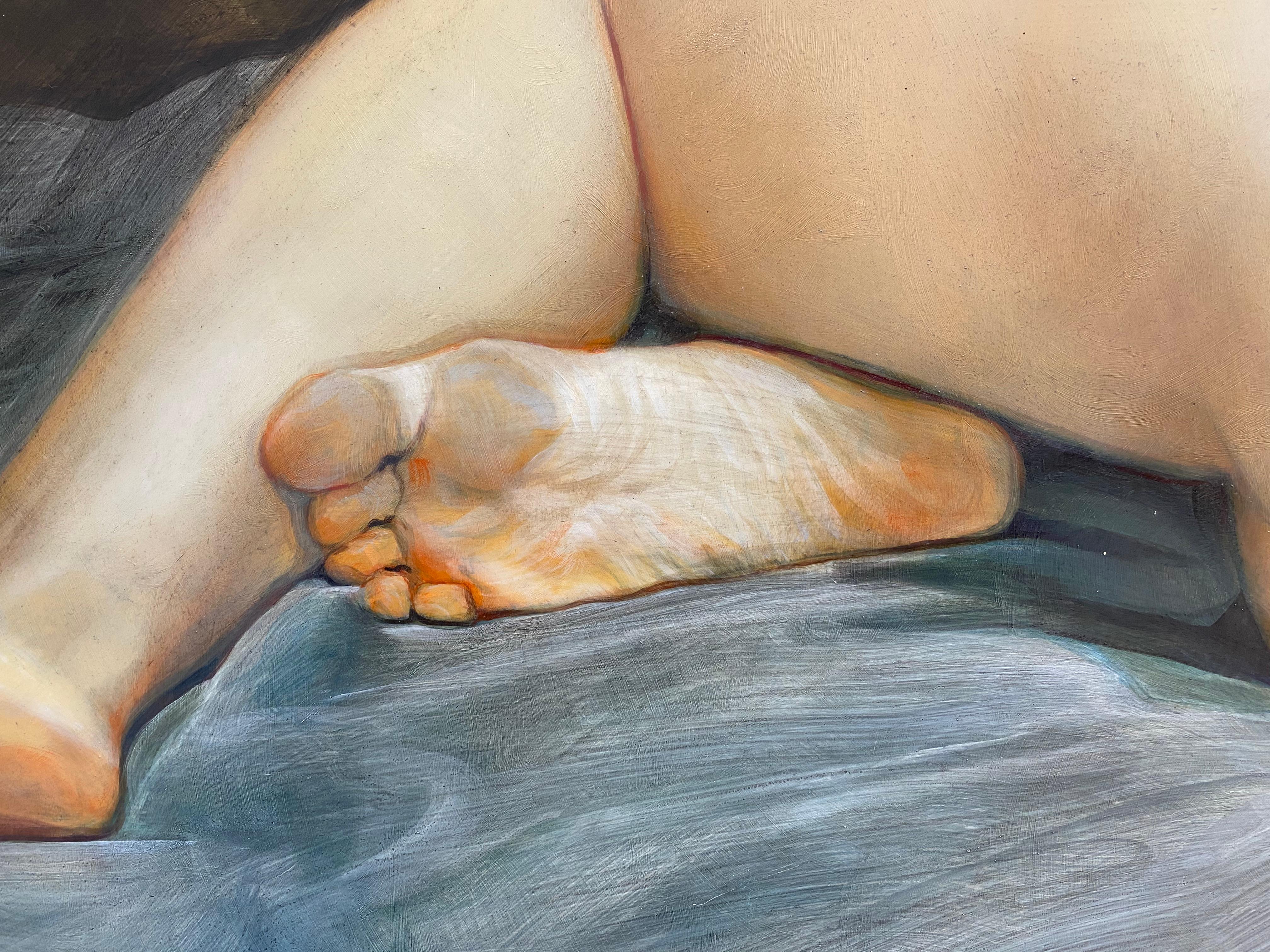 Zeitgenössisches Gemälde einer liegenden, nackten Frau, die hinunter liegt - 21. Jahrhundert im Angebot 2