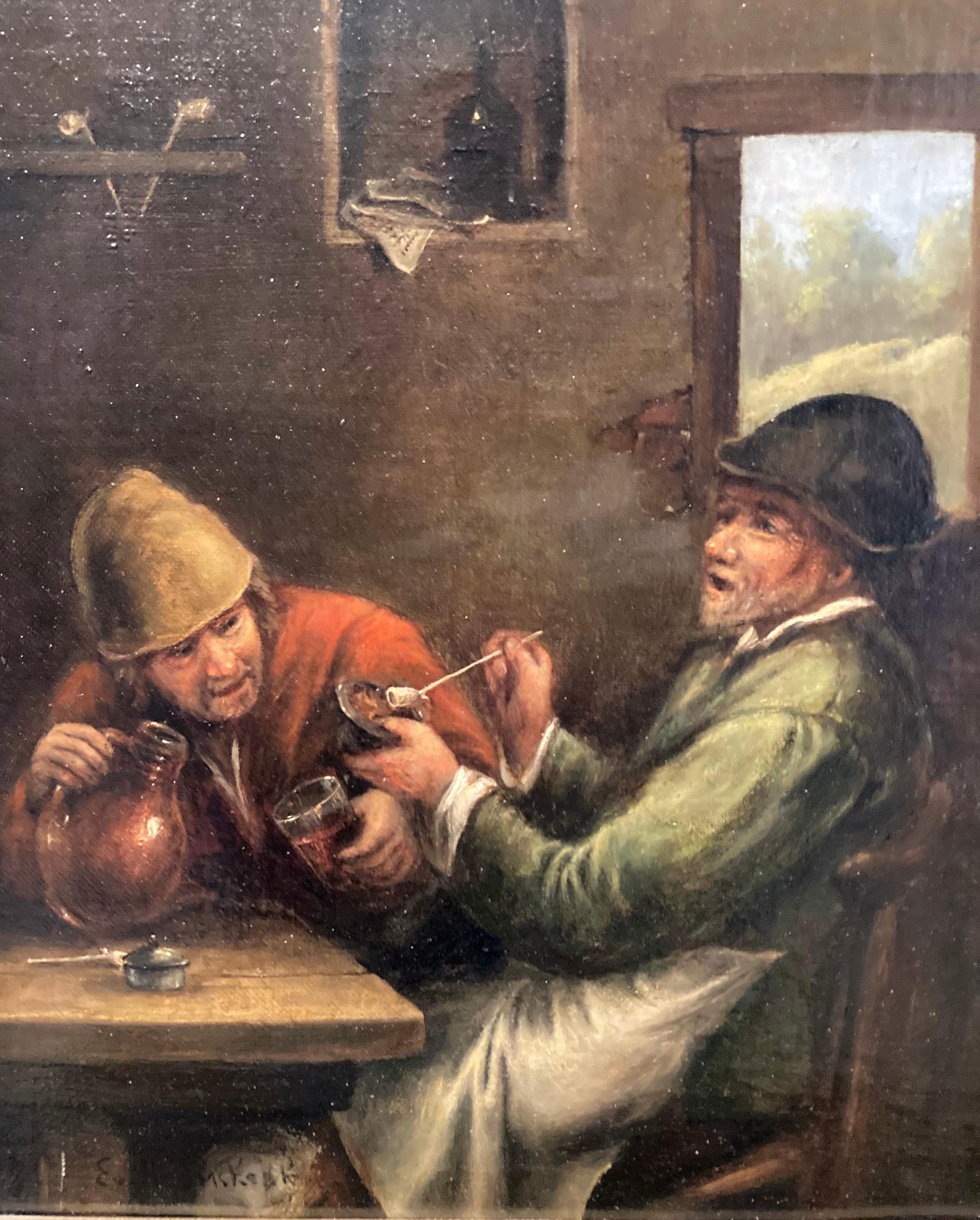 Nach Heemskerck, Zwei alte Männer siiting in einem Gasthaus, Getränkeszene, Alter Meister – Painting von Egbert Van Heemskerck the Elder