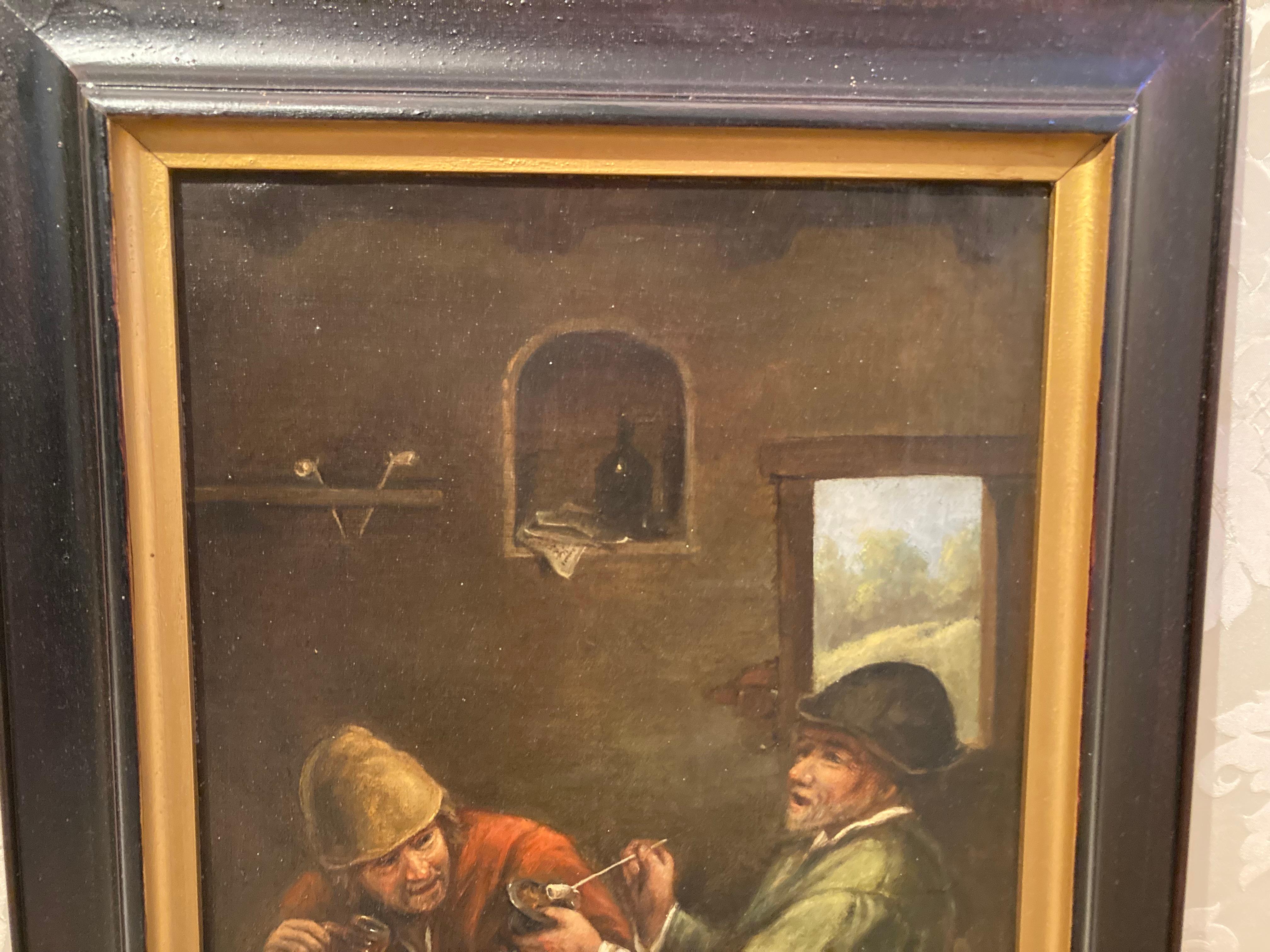 Dopo Heemskerck, Due anziani che sorseggiano in una locanda, Scena di bevuta, Vecchio Maestro - Still-Life Painting Marrone di Egbert Van Heemskerck the Elder