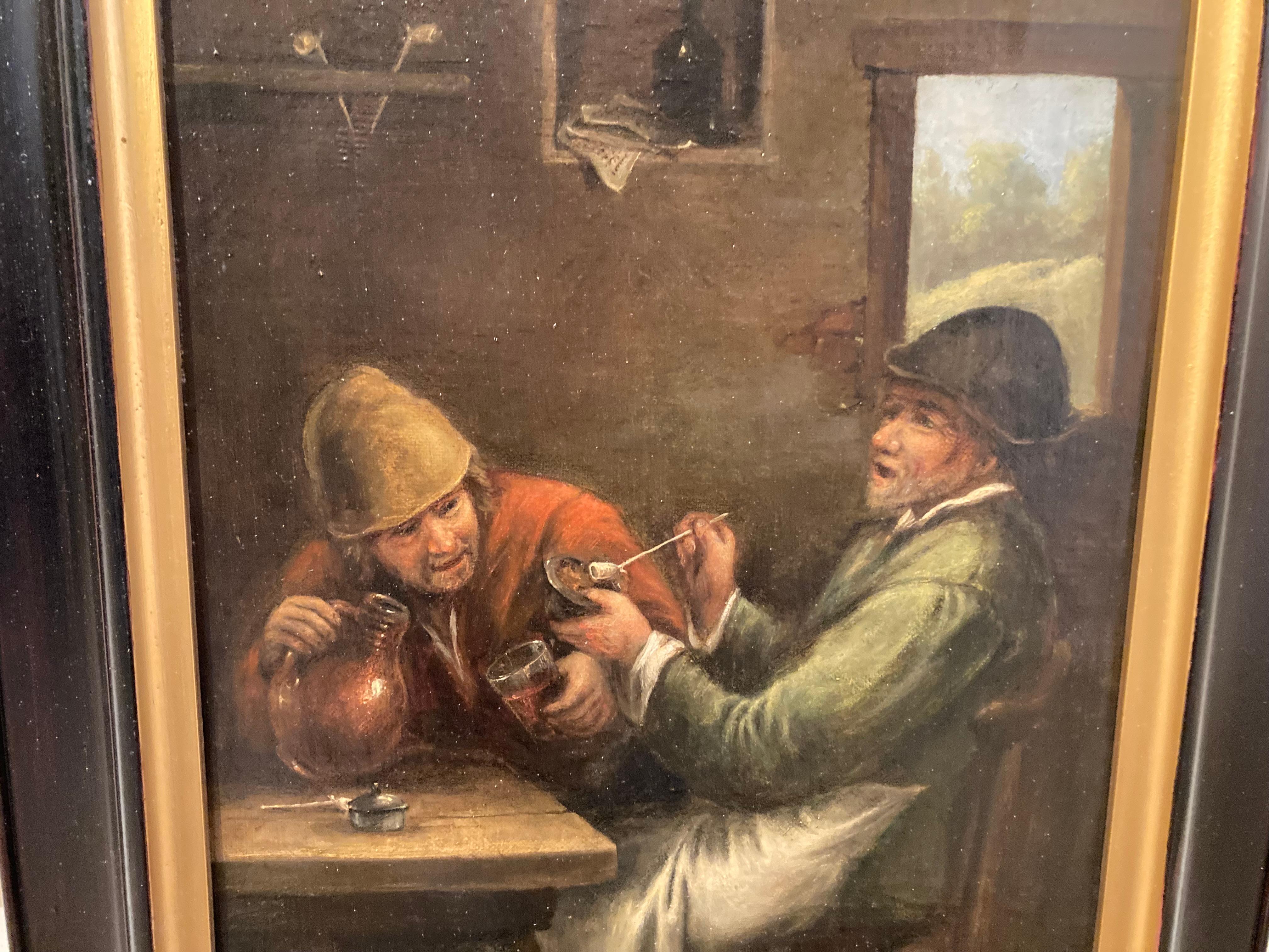 Nach Heemskerck, Zwei alte Männer siiting in einem Gasthaus, Getränkeszene, Alter Meister (Braun), Still-Life Painting, von Egbert Van Heemskerck the Elder