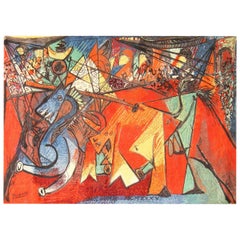 Vintage Ege Art Rug After Pablo Picasso, "Running of the Bulls". 8' 2" x 11' 2"