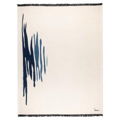 Tapis Kilim Ege No 1 contemporain moderne en laine tissé à la main, blanc et bleu