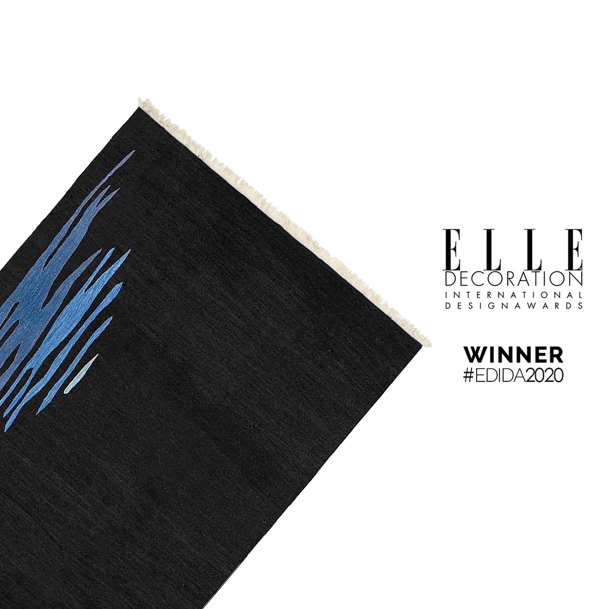 Ege No 1 Zeitgenössischer moderner Kelim-Teppich aus handgewebter Wolle in Mitternachtsblau (Moderne) im Angebot