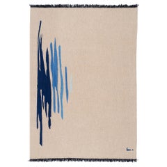 Ege No 1 Contemporary Modern Kilim Rug Wool Handwoven Sand and Blue