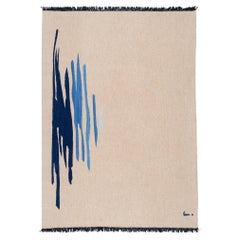 Ege No 1 Zeitgenössischer moderner Kelim-Teppich, handgewebter Sand und Blau aus Wolle