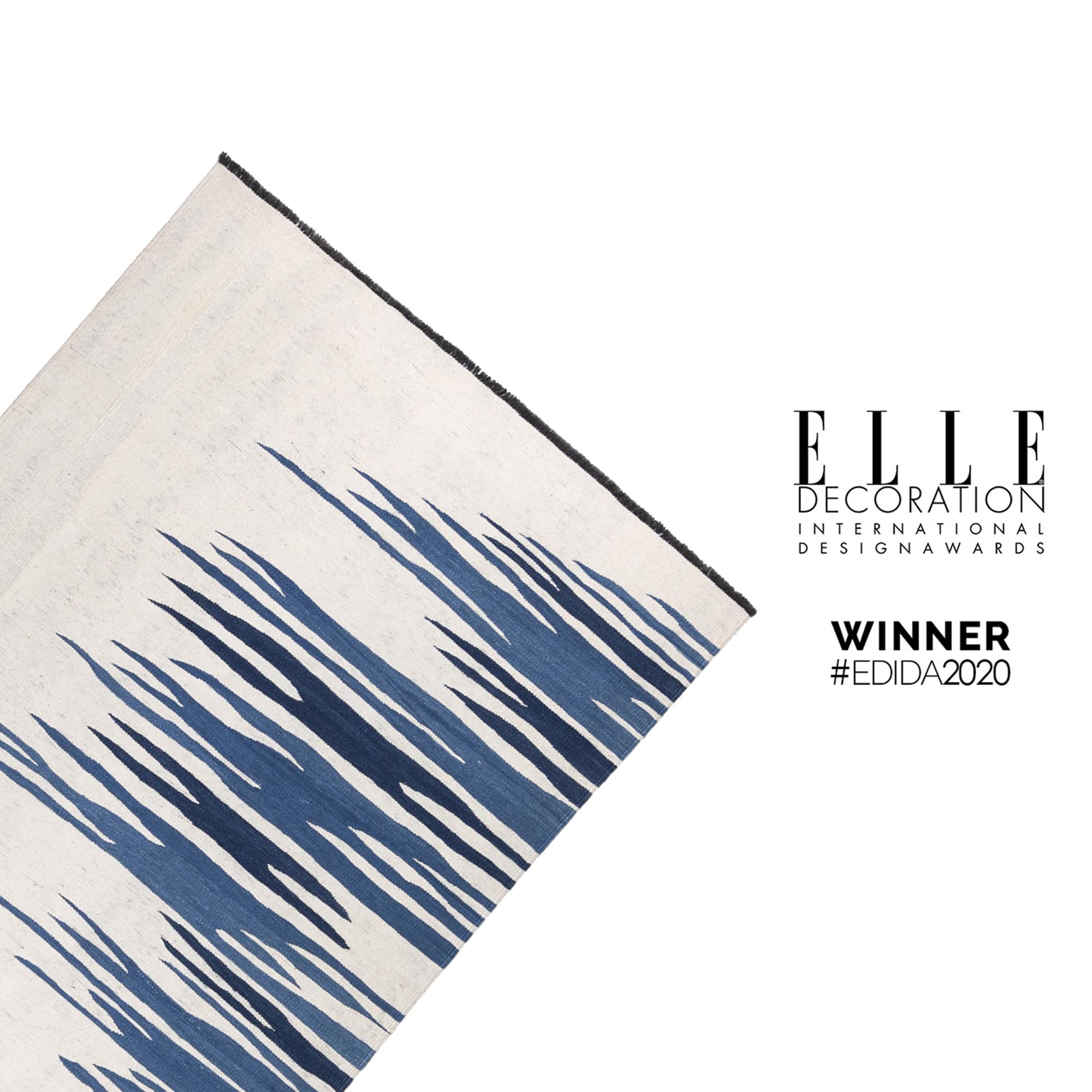 Moderne Tapis Kilim moderne contemporain Ege No 2 en laine tissé à la main Dune Blanc et Bleu en vente
