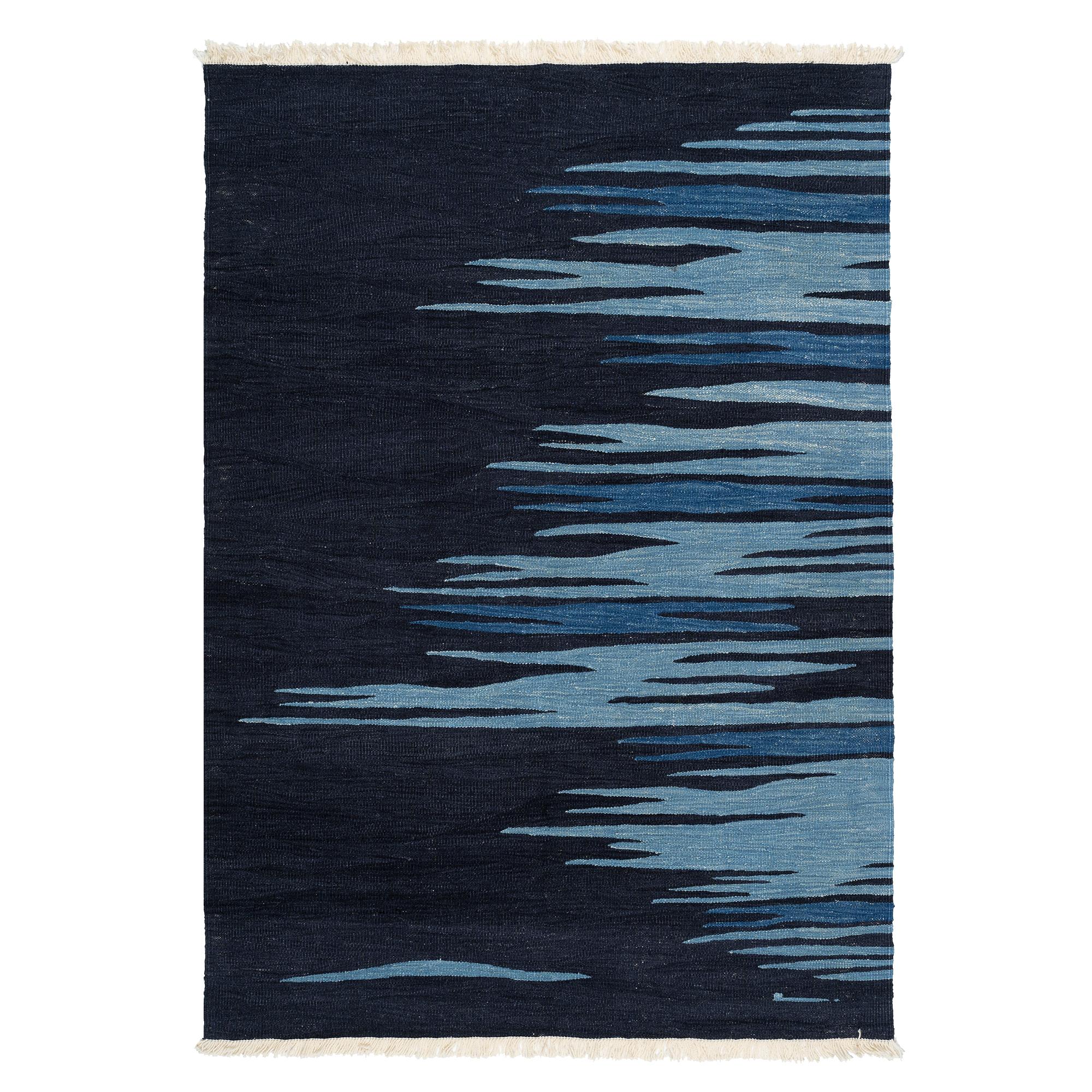 Tapis Kilim moderne contemporain Ege No 2 en laine tissé à la main Dune Blanc et Bleu Neuf - En vente à Istanbul, TR