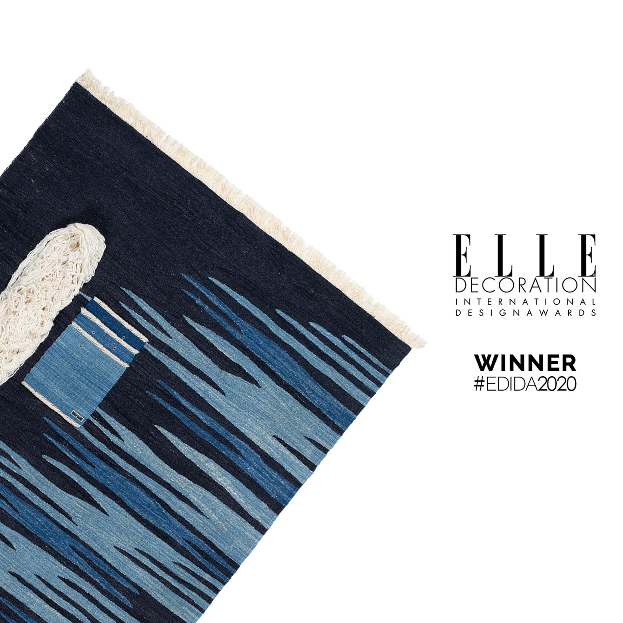 Ege No 2 Contemporary Modern Kilim Rug Wool Handwoven Midnight and Blue (Türkisch) im Angebot