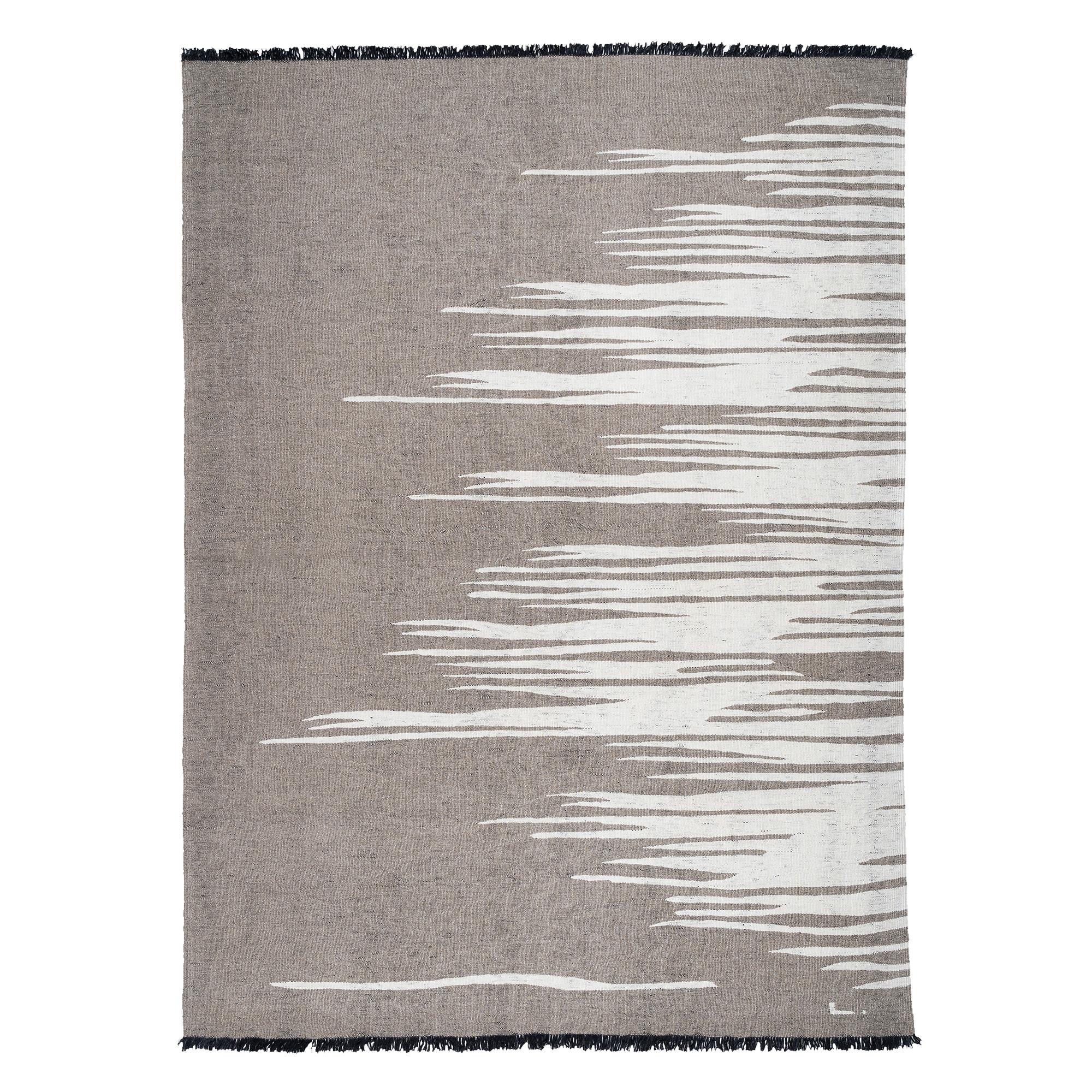 Ege No 3 Zeitgenössischer Kelim-Teppich aus handgewebter Wolle in Dune White und Erdgrau (21. Jahrhundert und zeitgenössisch) im Angebot