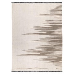 Ege No 3 Zeitgenössischer Kelim-Teppich aus handgewebter Wolle in Dune White und Erdgrau