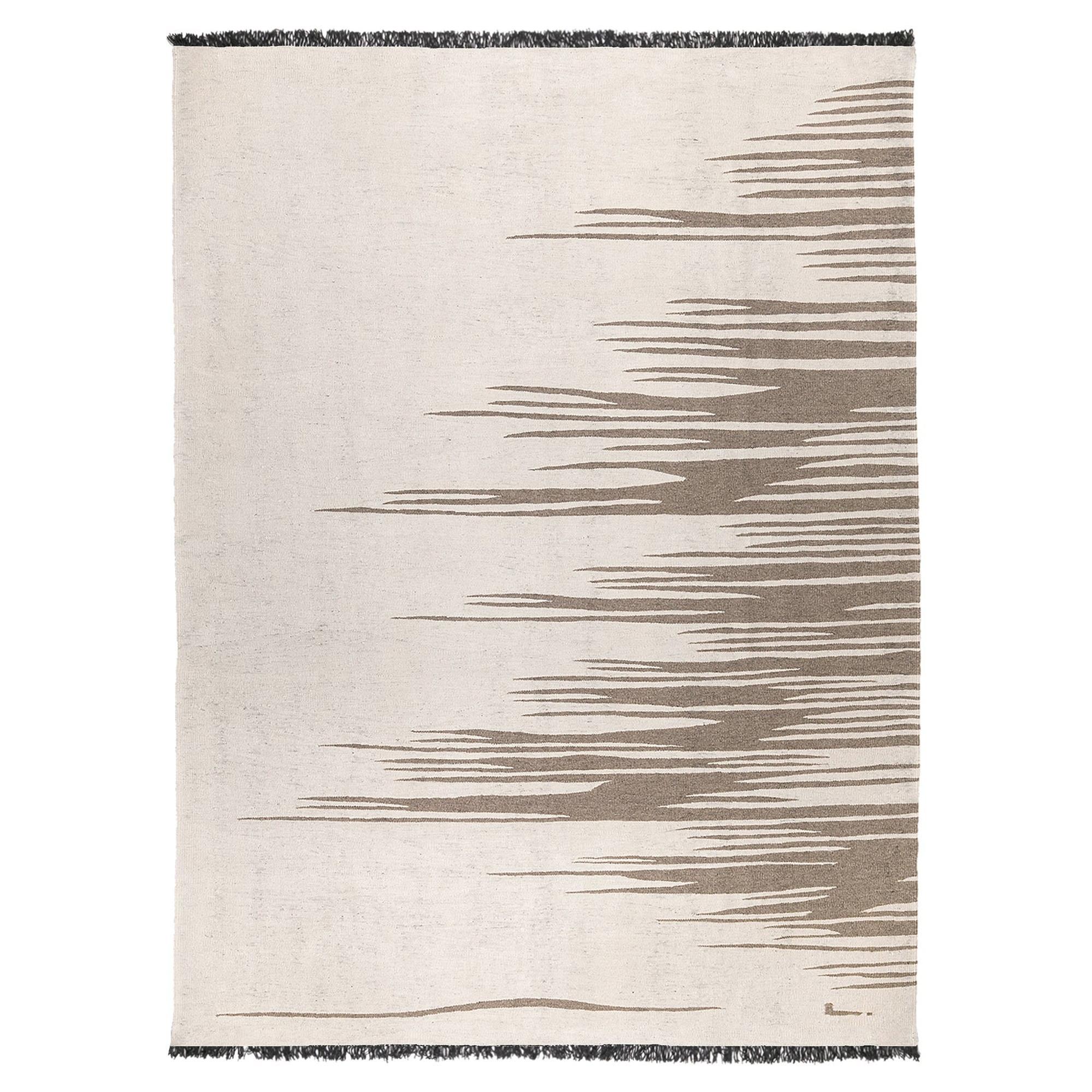 Tapis Ege No 3 Kilim en laine tissé à la main Blanc Dune - Gris terreux fabriqué sur commande