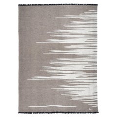 Tapis Kilim moderne Ege No 3, en laine tissé à la main gris terreux et blanc dune en stock