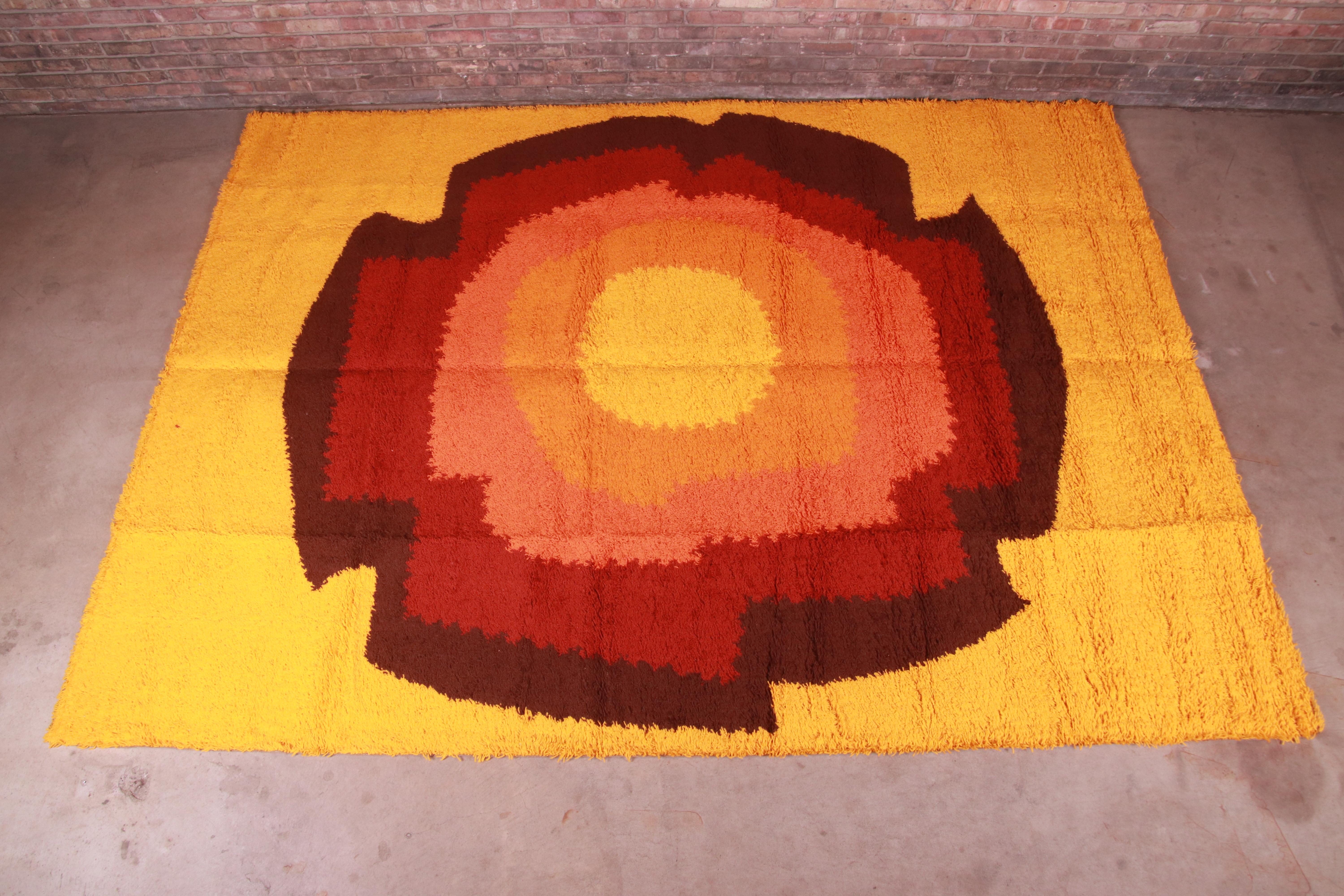 Mid-Century Modern Ege Rya Danish Modern Sunburst Shag Wool Rug, 1970s