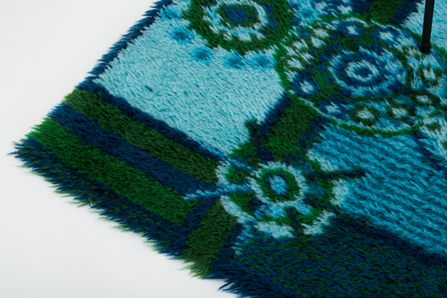 Danish Ege Rya Rug in “Blue Snowflake” Design