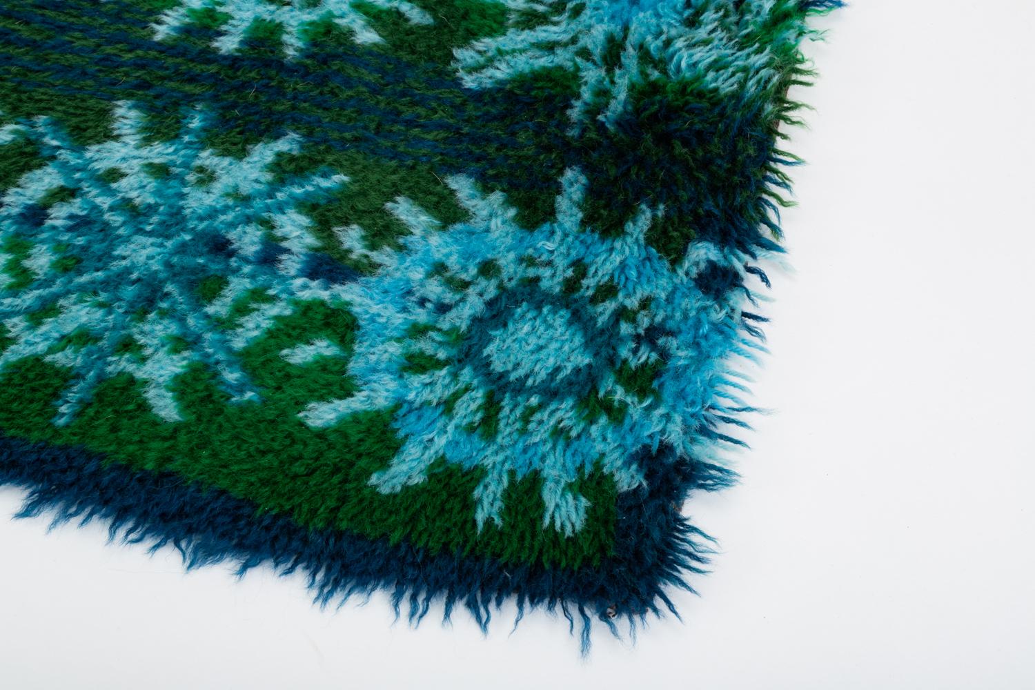 Woven Ege Rya Rug in “Blue Snowflake” Design