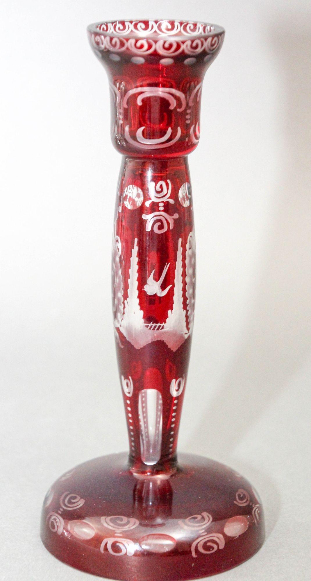 Egermann Böhmischer Kerzenständer aus klarem Kristallglas mit Rubinrotem Schliff, 1960er Jahre im Angebot 4