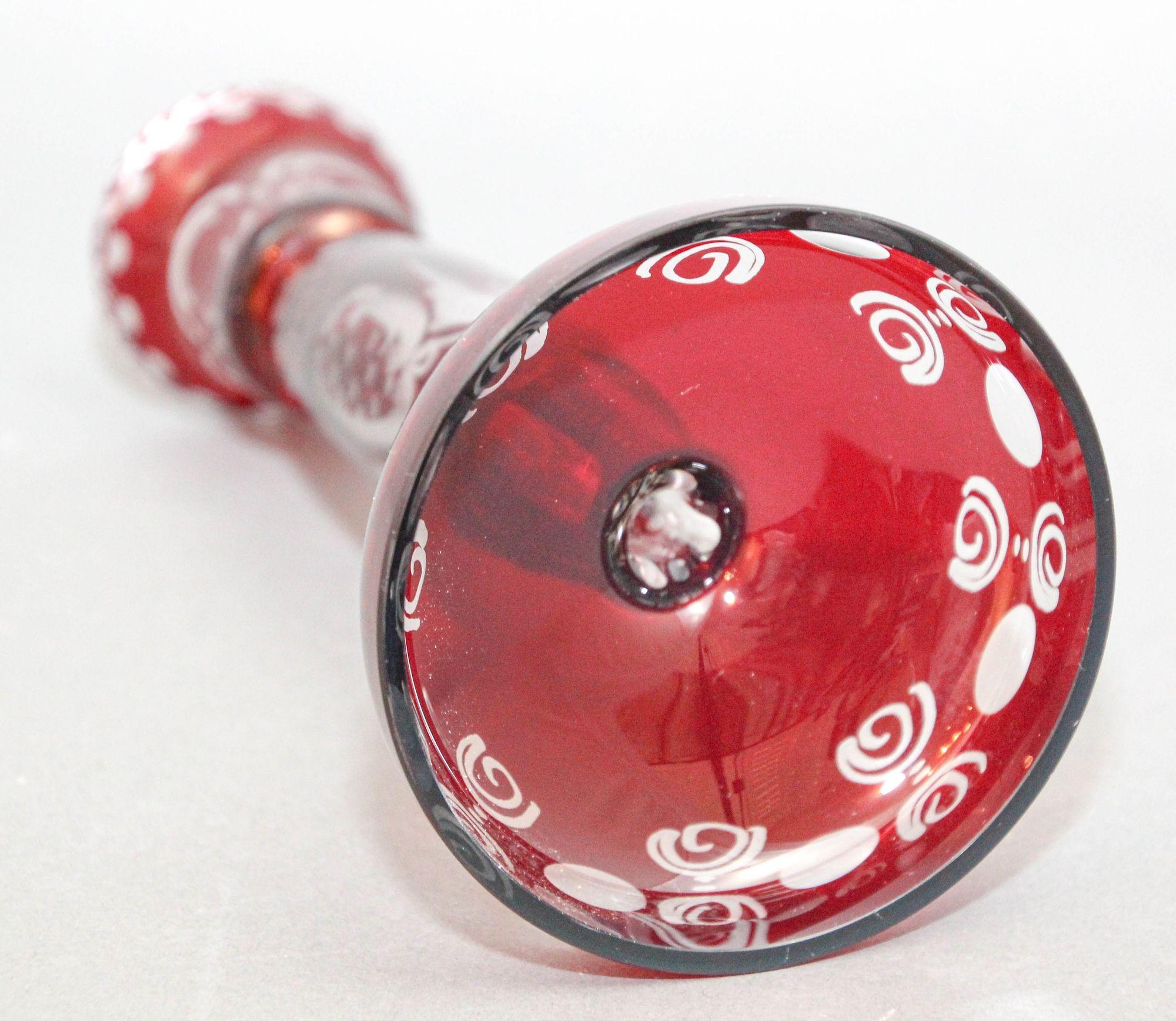 Egermann Böhmischer Kerzenständer aus klarem Kristallglas mit Rubinrotem Schliff, 1960er Jahre im Angebot 5