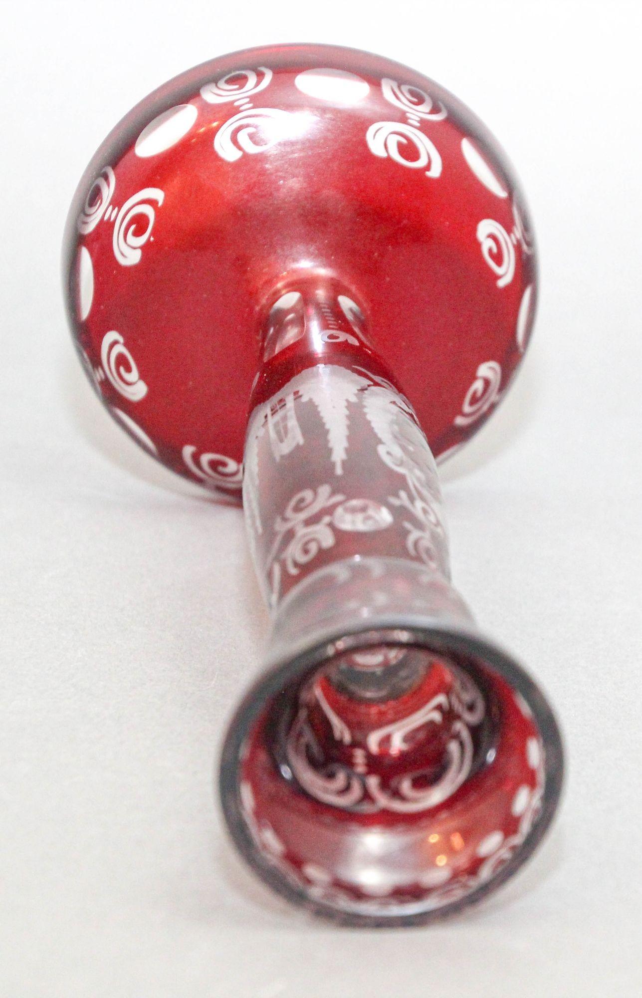 Egermann Böhmischer Kerzenständer aus klarem Kristallglas mit Rubinrotem Schliff, 1960er Jahre im Angebot 6