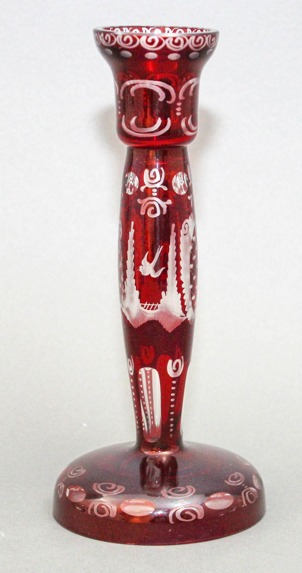 Egermann Böhmischer Kerzenständer aus klarem Kristallglas mit Rubinrotem Schliff, 1960er Jahre im Angebot 7