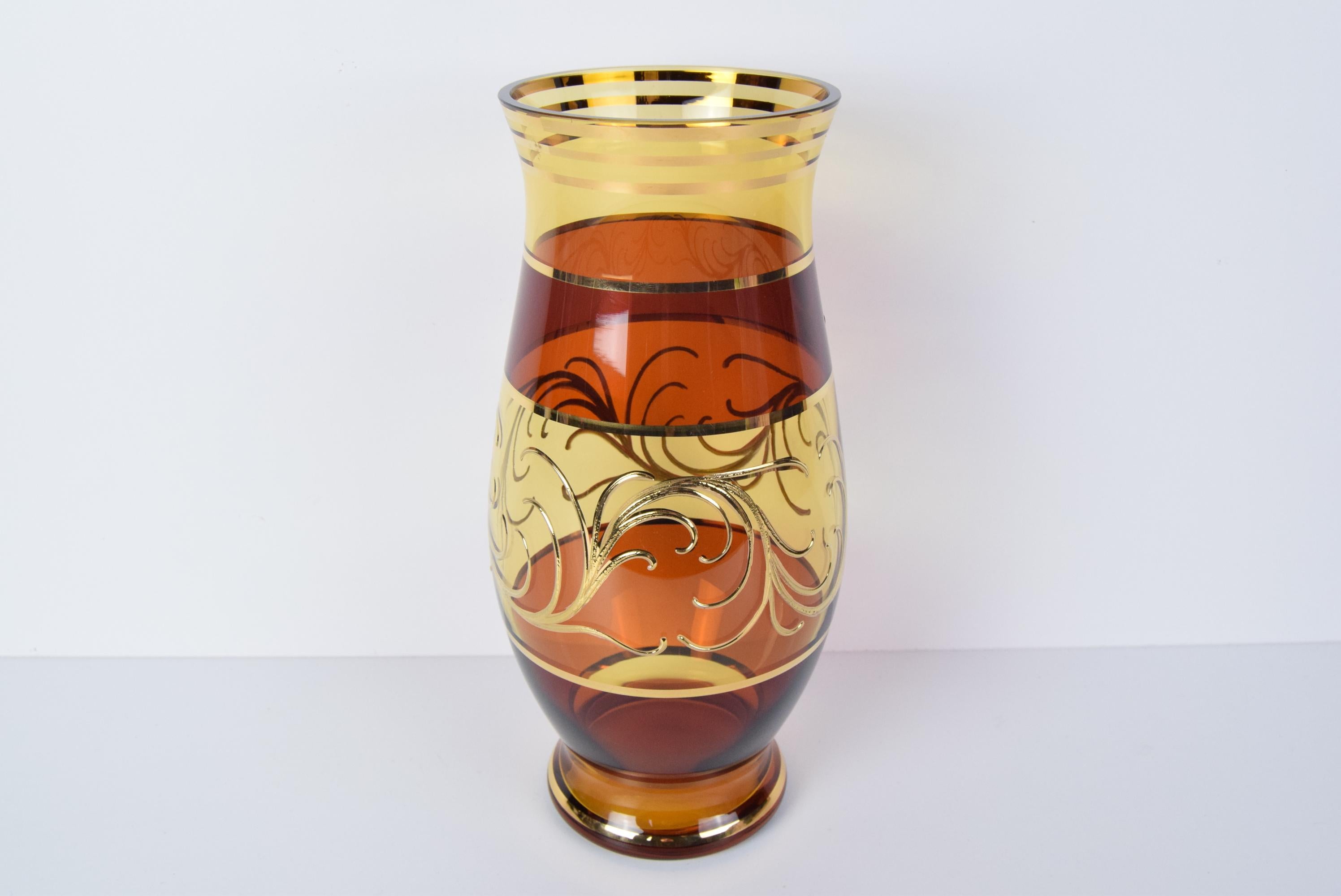 Egermann Czech crystal vase Bohemia Hand painted, Gilded, circa 1980s.  For Sale 4