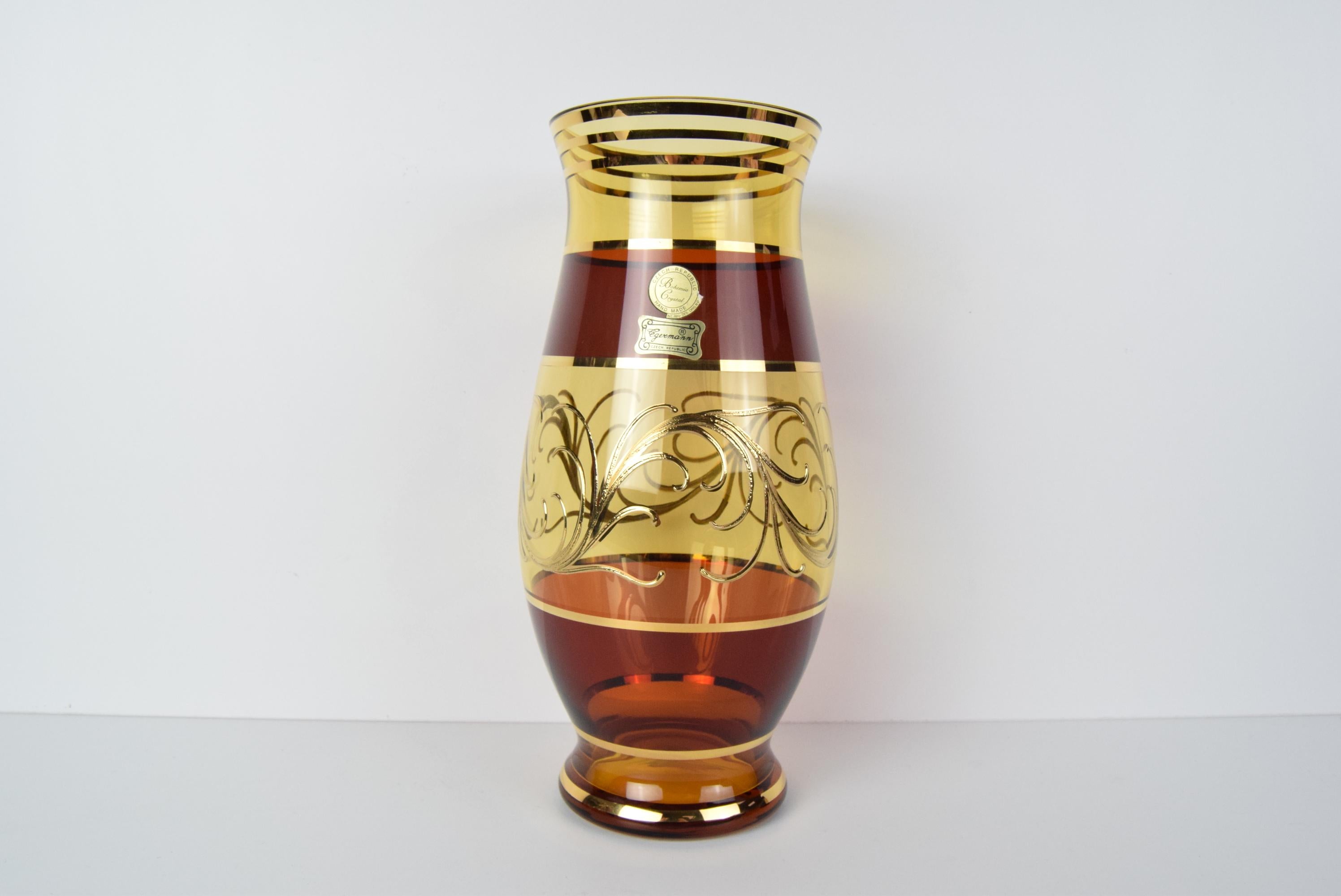 Mid-Century Modern Egermann Czech crystal vase Bohemia Hand painted, Gilded, circa 1980s.  For Sale
