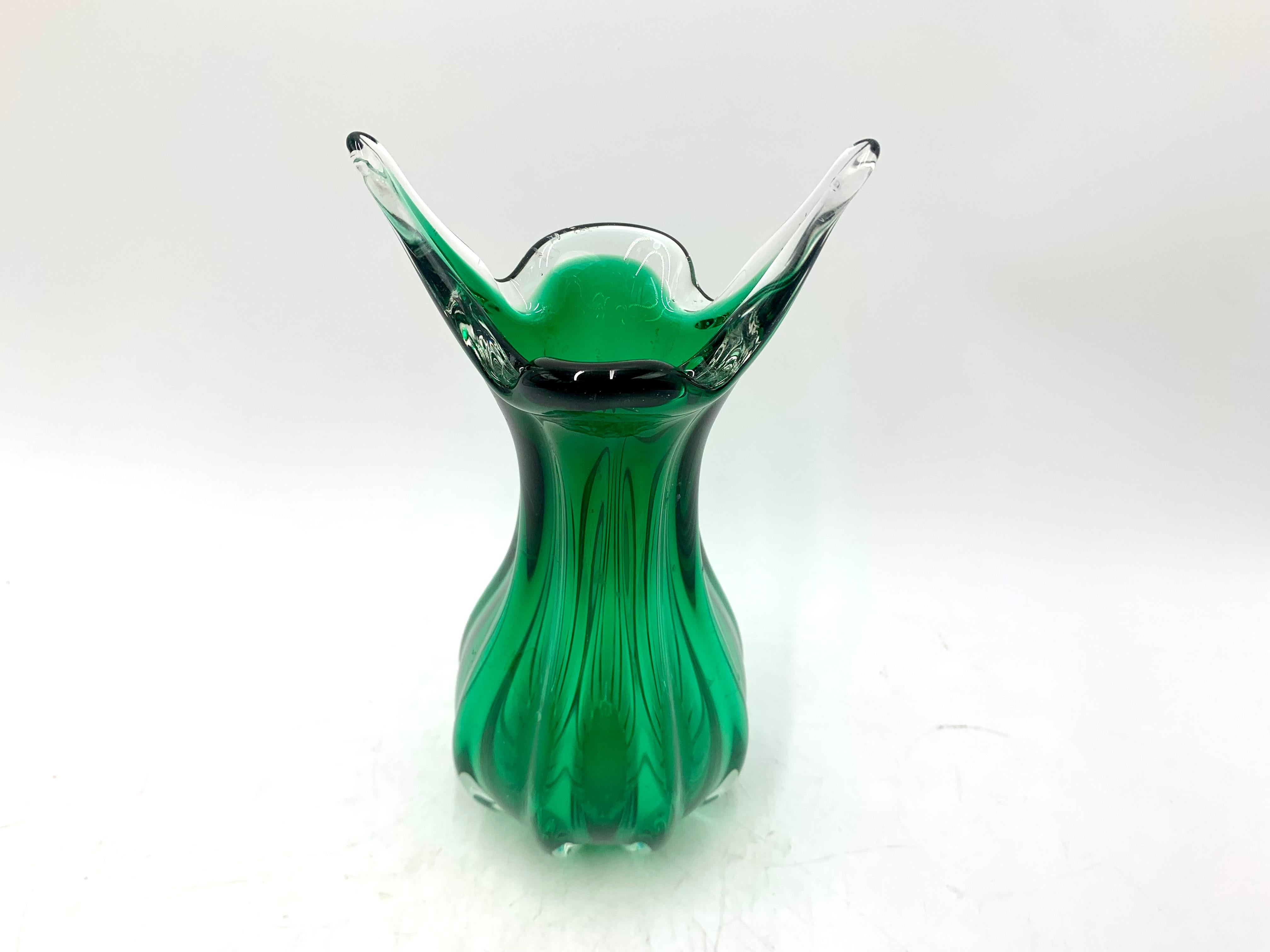 Mid-Century Modern Egermann Green Vase, Czech Republic, 1970s For Sale