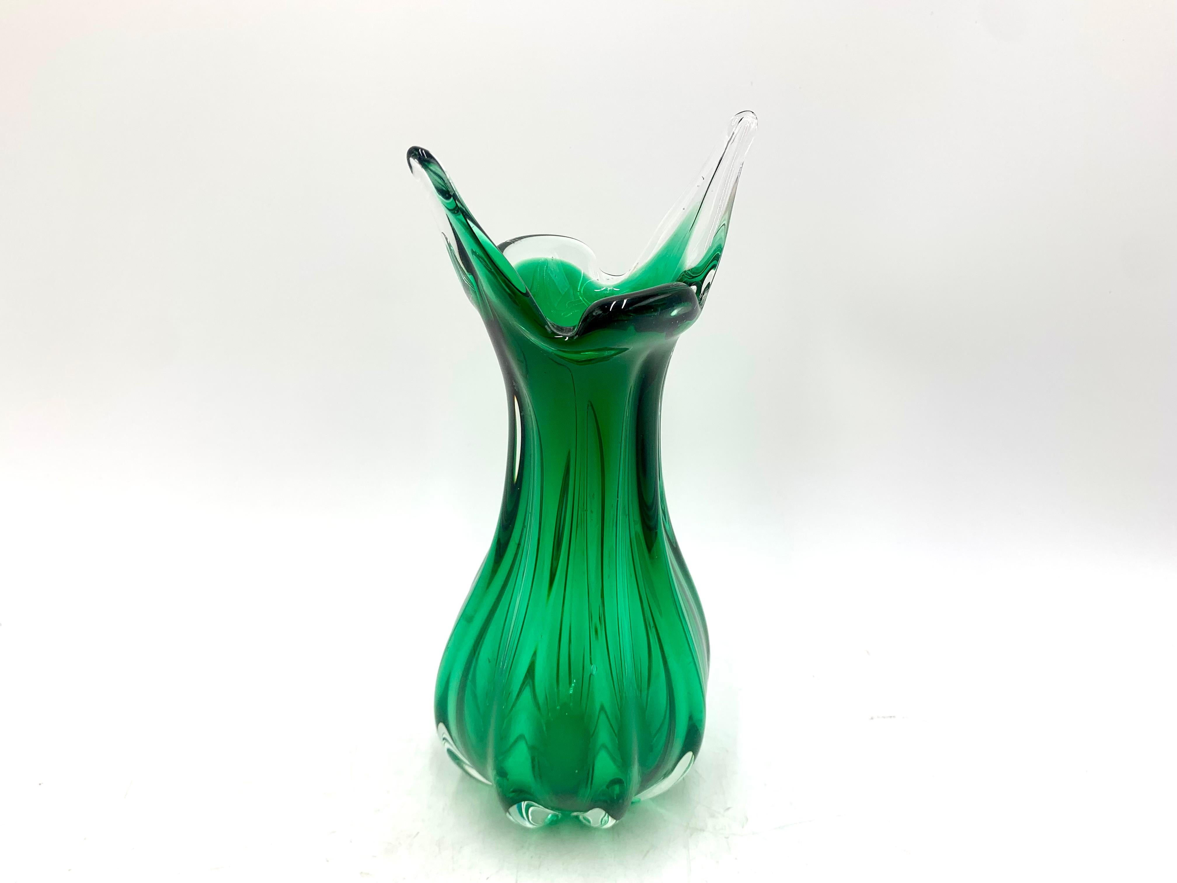 Late 20th Century Egermann Green Vase, Czech Republic, 1970s For Sale