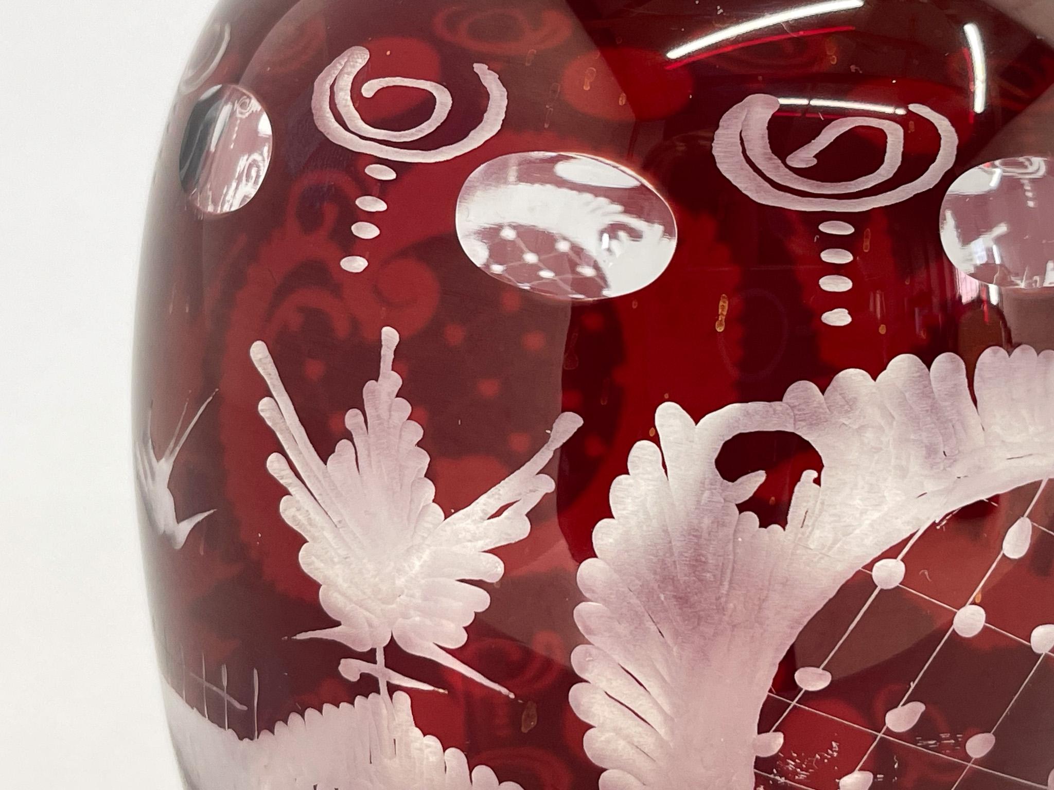 Egermann Ruby Red Hand Cut Glass Vase, Czechoslovakia, 1940's For Sale 1