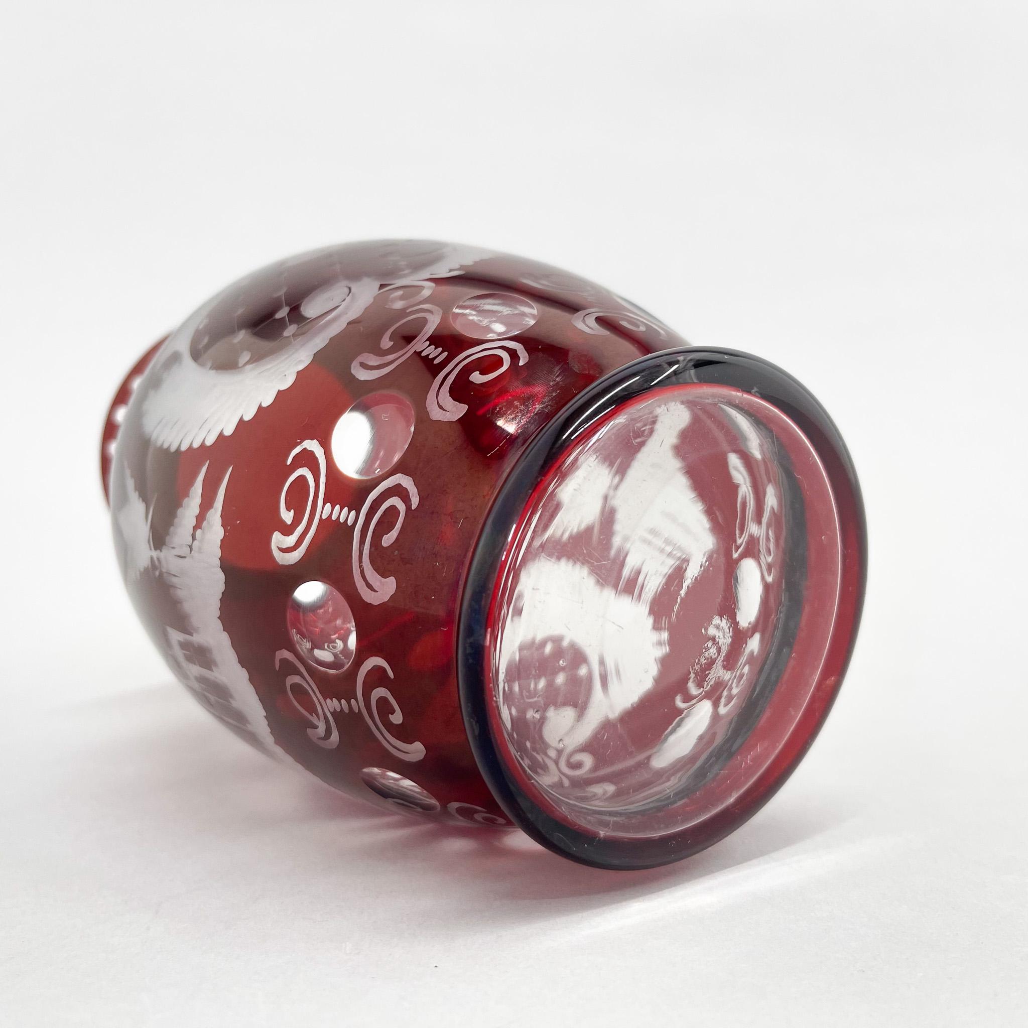 Egermann Ruby Red Hand Cut Glass Vase, Czechoslovakia, 1940's For Sale 2