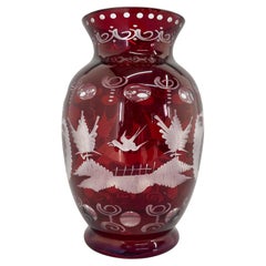Vintage Egermann Ruby Red Hand Cut Glass Vase, Czechoslovakia, 1940's