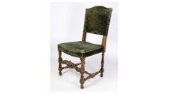Renaissance style Chairs Made In Oak With Green Fabric From 1930s