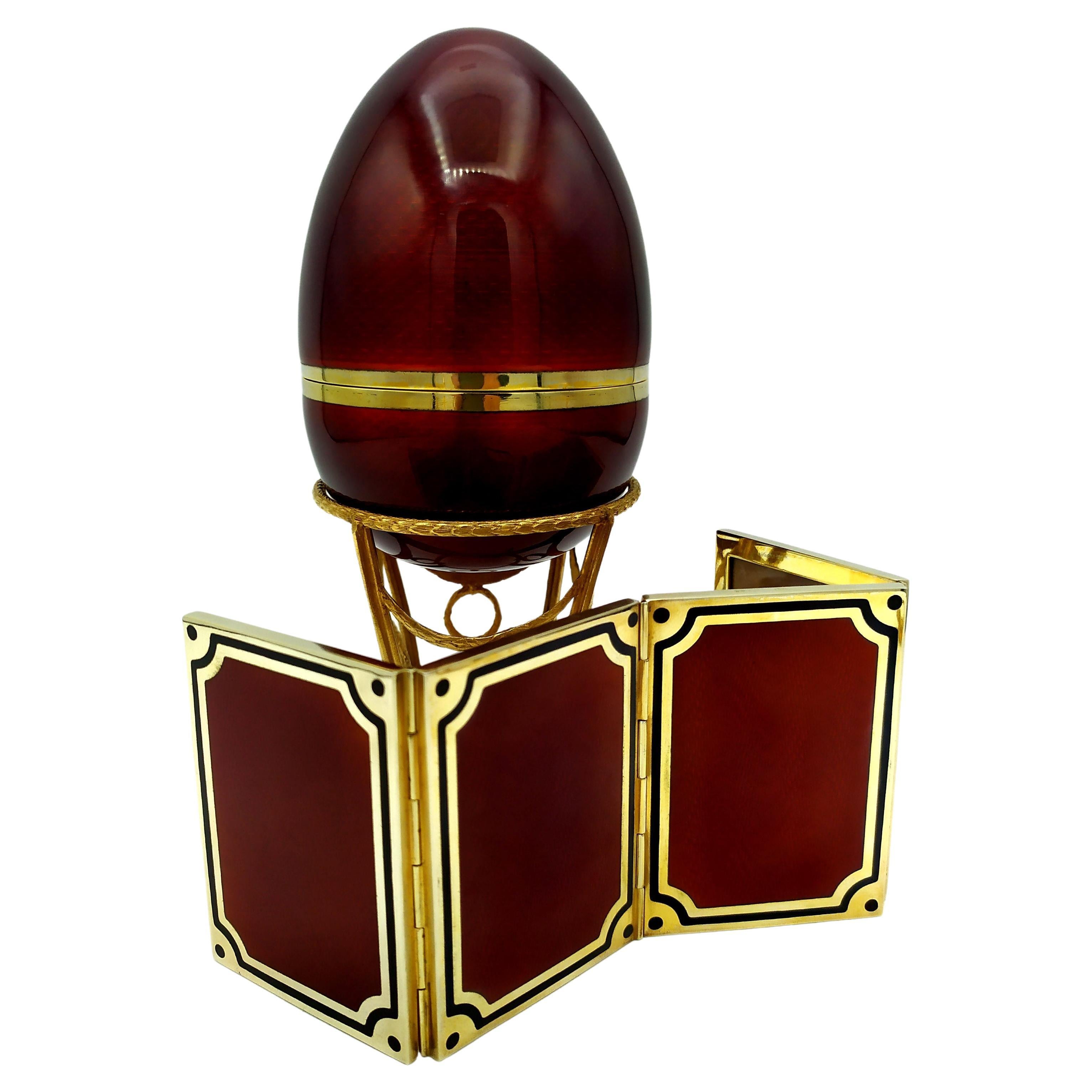 Egg 4 Picture frames in Dark Red enamel with tripod Sterling Silver Salimbeni 