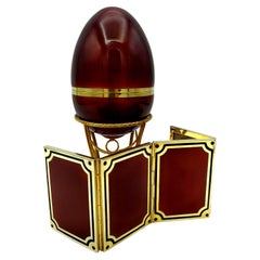 Egg 4 Picture frames in Dark Red enamel with tripod Sterling Silver Salimbeni 