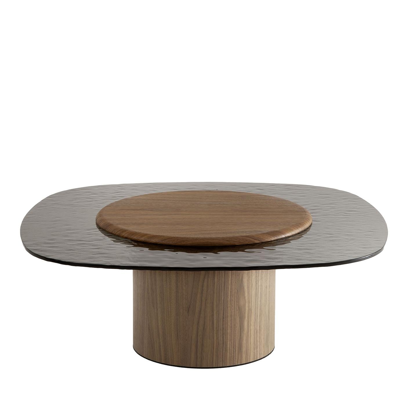 Bois Table basse Egg Alto avec base et plateau en noyer Canaletto + verre par Morica Designs en vente