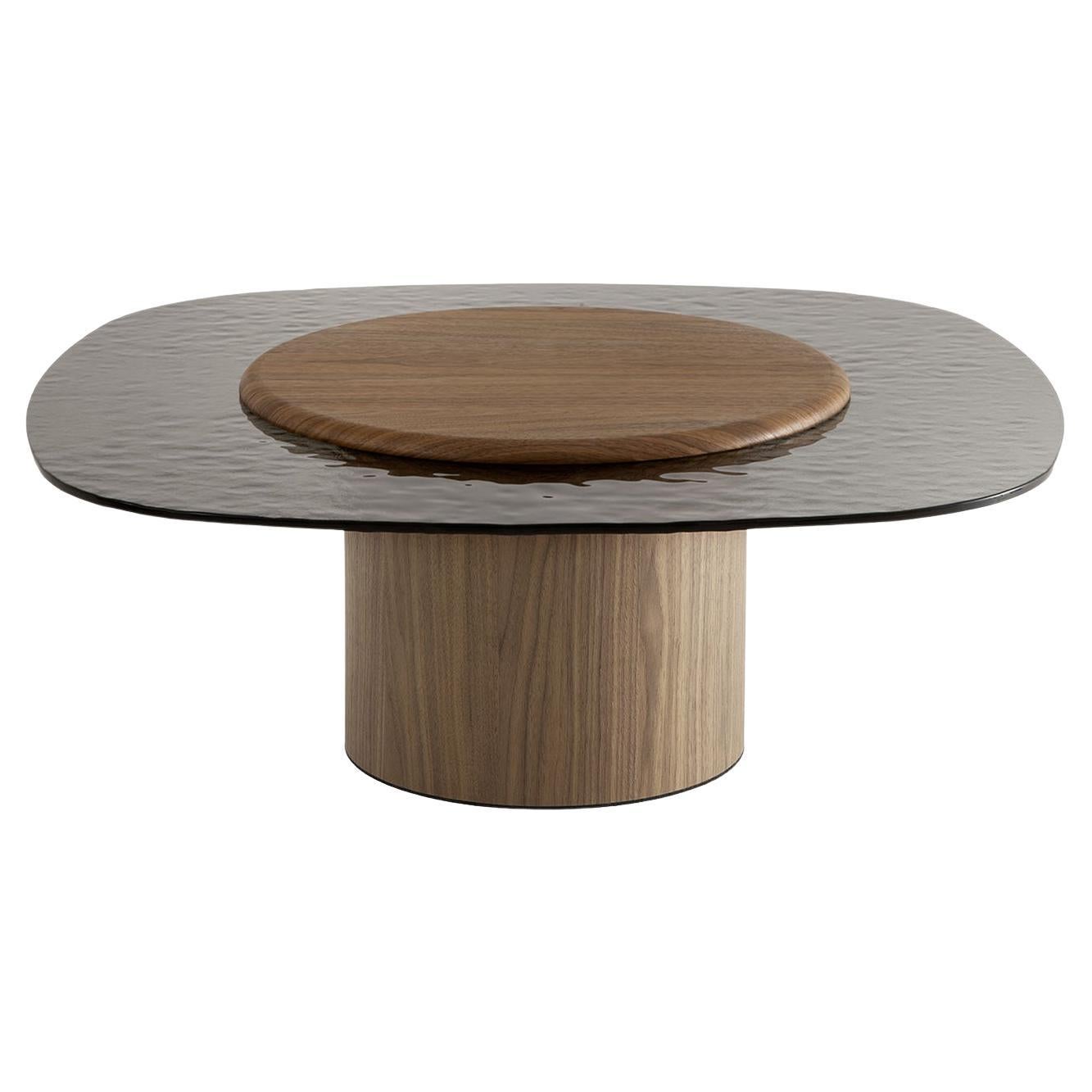 Table basse Egg Alto avec base et plateau en noyer Canaletto + verre par Morica Designs en vente